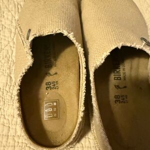 Birkenstock Frayed Canvas Slip-On Clogs in Light Beige